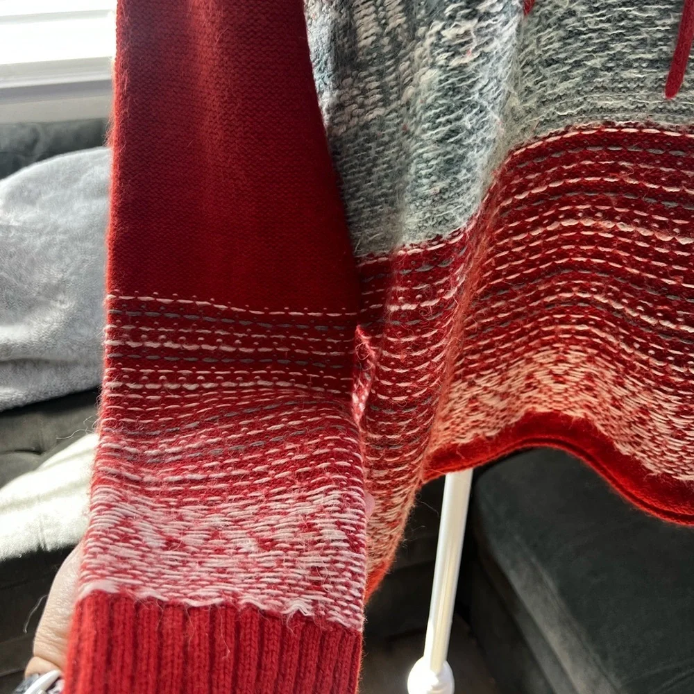 Free People Red and Gray Reindeer Sweater